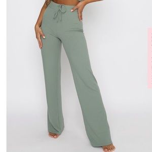 White Fox Adore You Ribbed Pants - Sage size medium
